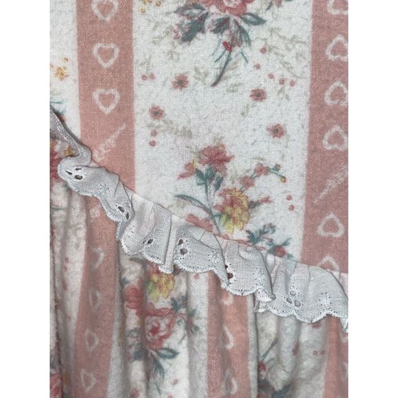Vintage LL Bean By Lanz Flannel Nightgown Floral Ruffle Cottage Prairie Pink XL - Picture 6 of 16